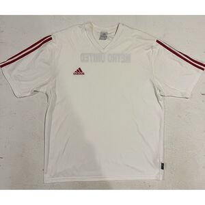 Vintage Adidas Soccer Jersey Mens Size Large Red White Metro United Short Sleeve